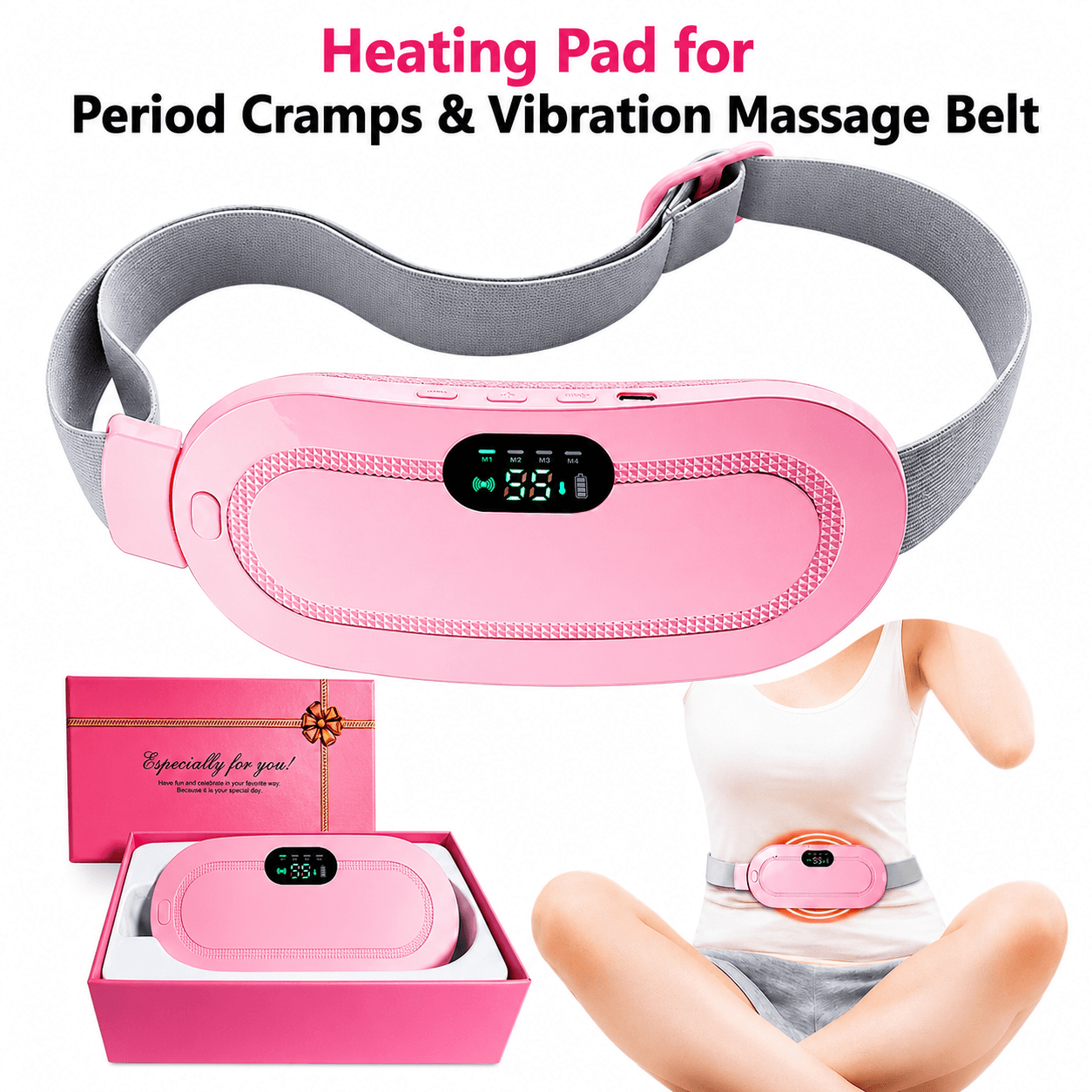 Heating Pad for Period Cramps & Vibration Massage Belt